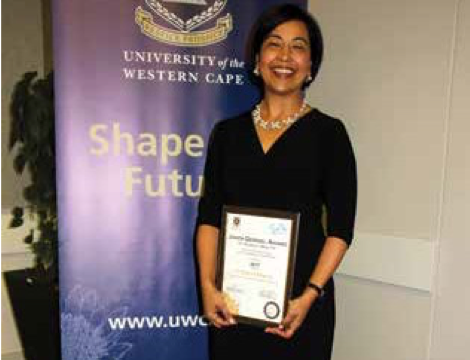 The 2017 Award was presented to 2002 graduate Dr Rolene Wagner, a medical doctor and, from December 2012, the CEO of Frere Hospital in East London, South Africa.