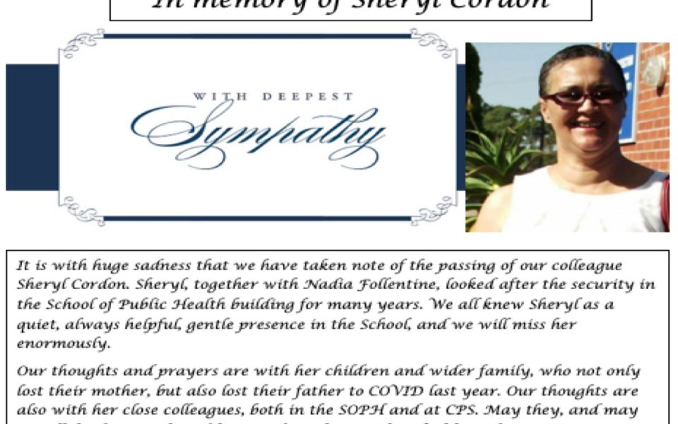 In memory of Sheryl Cordon