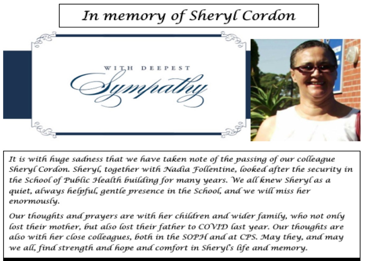 In memory of Sheryl Cordon