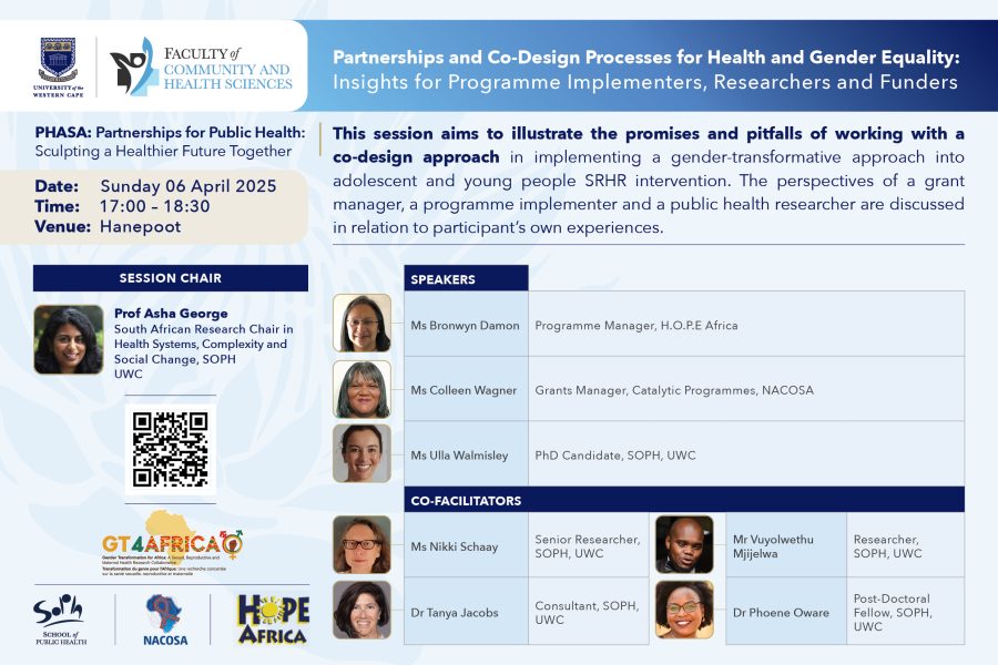 This session aims to illustrate the promises and pitfalls of working with a co-design approach in implementing a gender-transformative approach into adolescent and young people SRHR intervention. The perspectives of a grant manager, a programme implementer and a public health researcher are discussed in relation to participant’s own experiences.