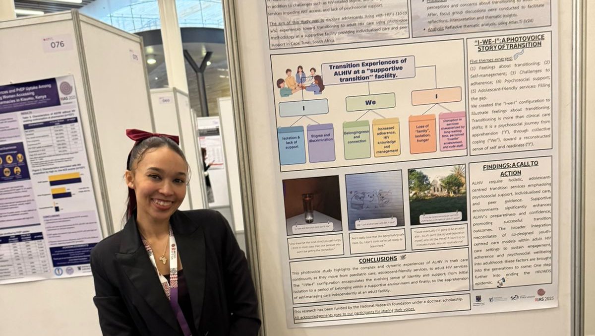 Final Year PhD candidate Charné Petinger reflects on her experience presenting at IAS 2025 in Kigali, Rwanda, where she showcased her participatory research with adolescents living with HIV. In this piece, she shares key lessons learned from the global HIV conference, which emphasizes the importance of community-led approaches, innovation and resilience- and offers a powerful reminder that person-centred, equity-driven research belongs at the heart of all public health work.