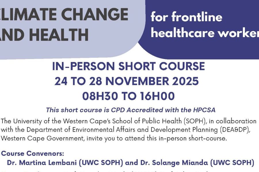 The School of Public Health (SOPH) at the University of the Western Cape, in collaboration with the Department of Environmental Affairs and Development Planning, Western Cape Government, invites you to this 5-day in-person short-course.