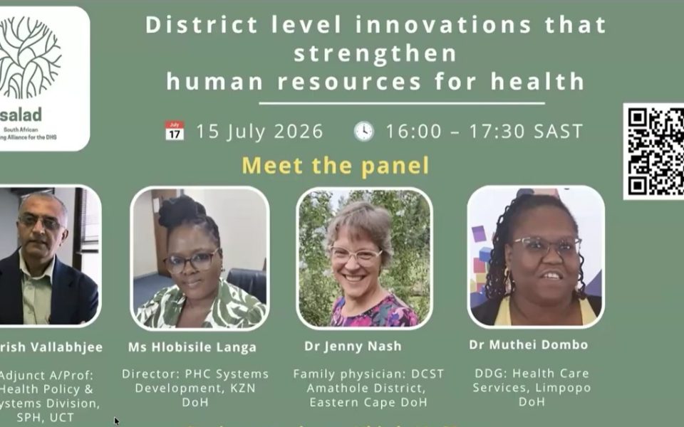 This July 2026 webinar explores strategic and systemic innovations designed to strengthen and support the health workforce within the DHS. Speakers discuss the integration of 5,000 community health workers into formal structures in KwaZulu-Natal, virtual clinical mentorship in the Eastern Cape, and recruitment strategies in Limpopo.